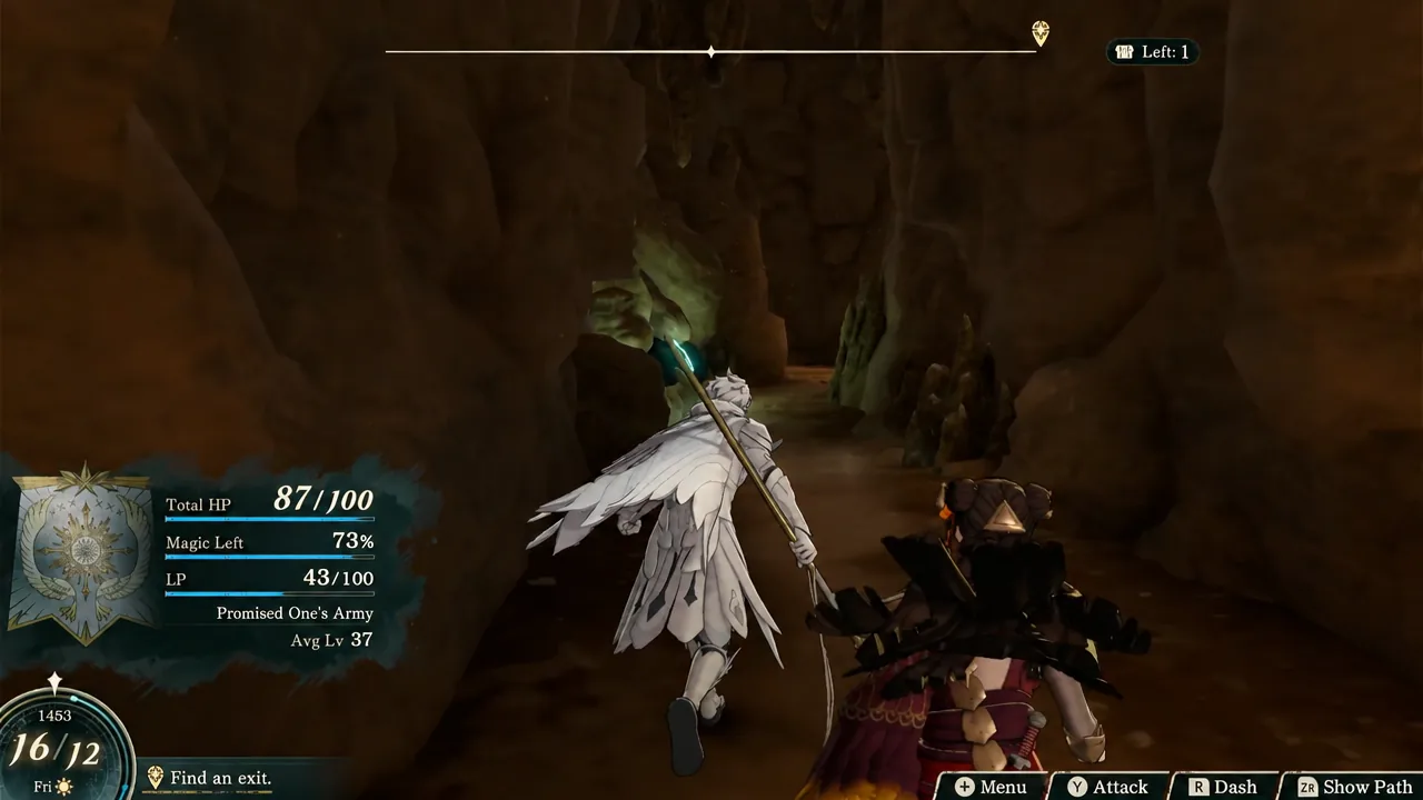 Party running down a torch-lit stone tunnel inside Heretics' Cave