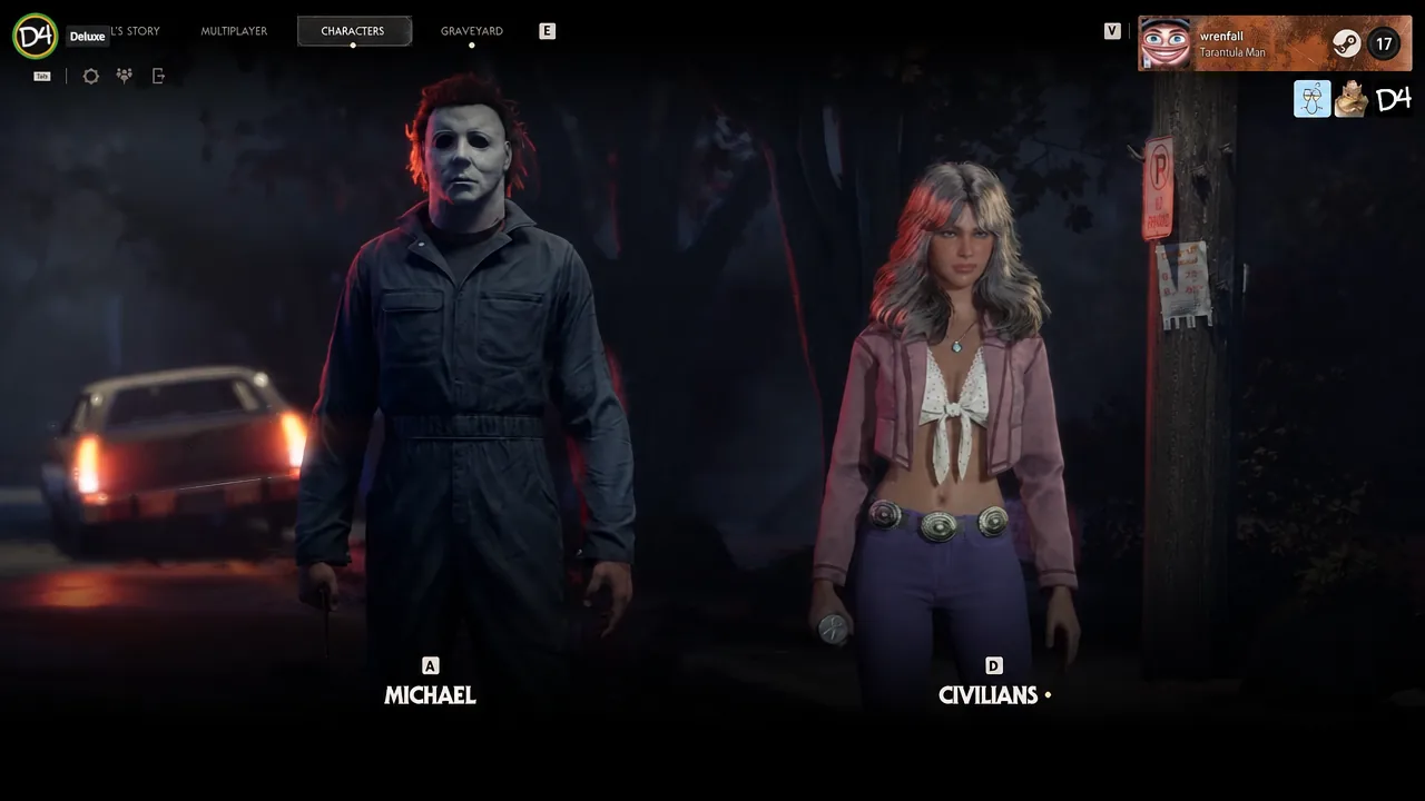 Characters screen showing the Michael and Civilians options side by side