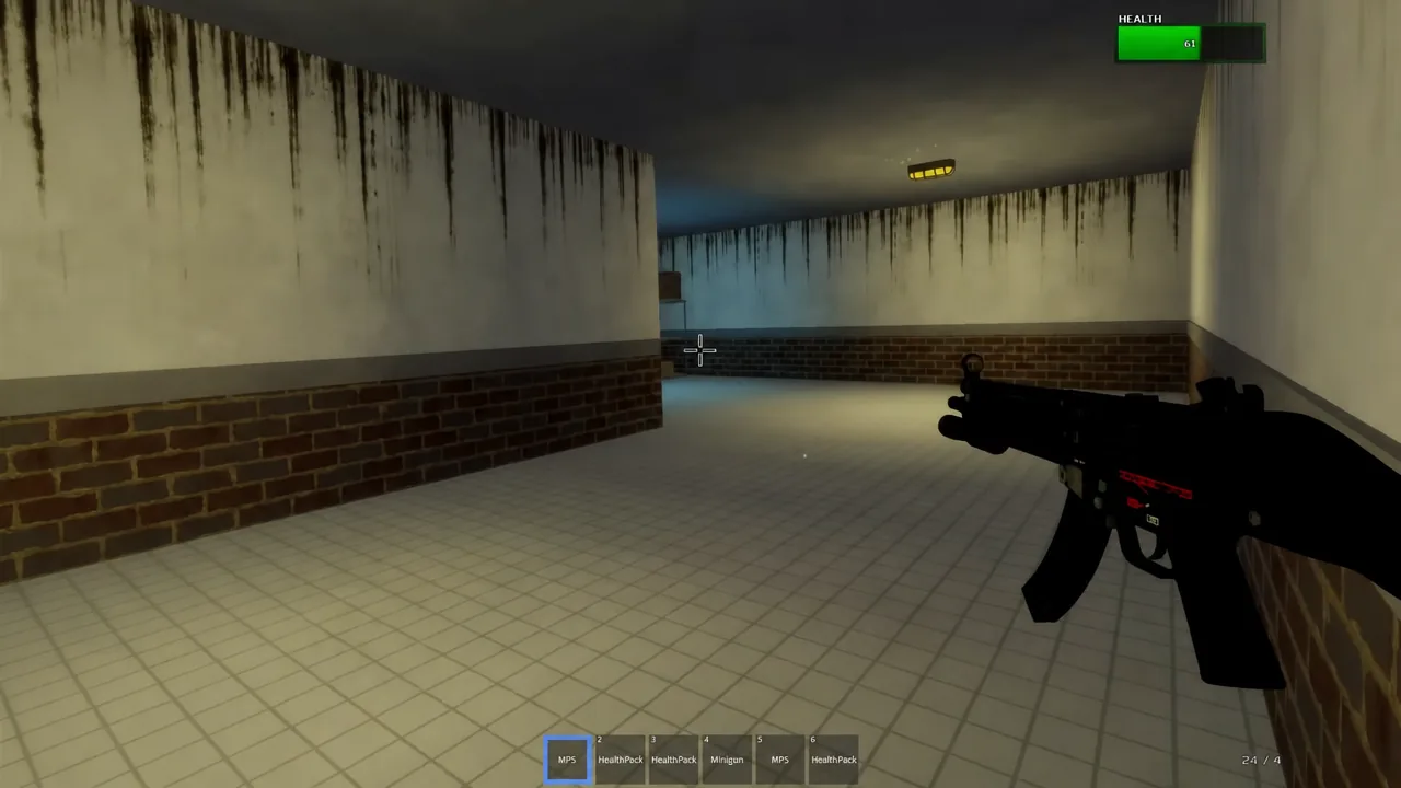 Weapon hotbar in the underground lab with the MPS submachine gun highlighted
