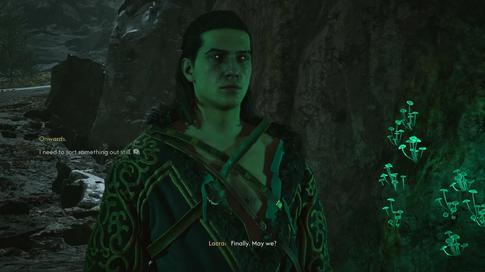 Lacra speaking with Coen at the cave mouth, revealing that Brencis was her maker