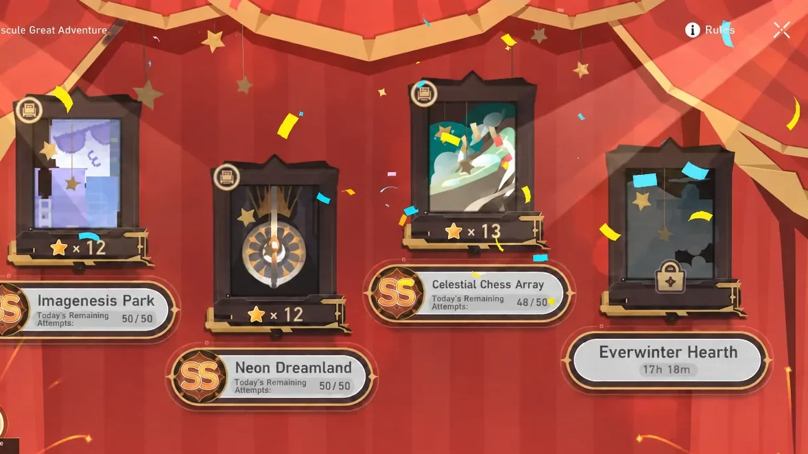 Minuscule Great Adventure stage list with Celestial Chess Array highlighted