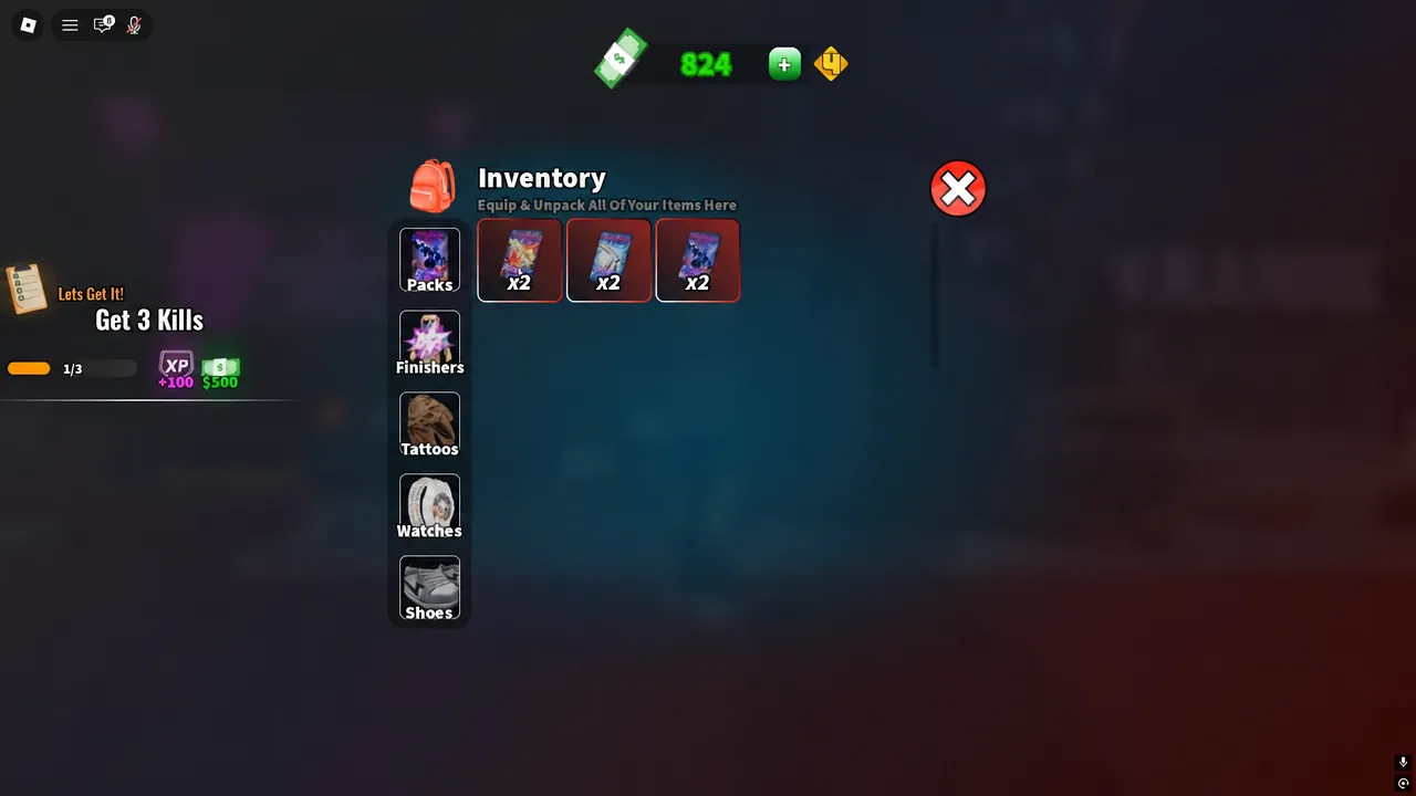 Hood Rivals inventory on the Packs tab showing unopened item packs