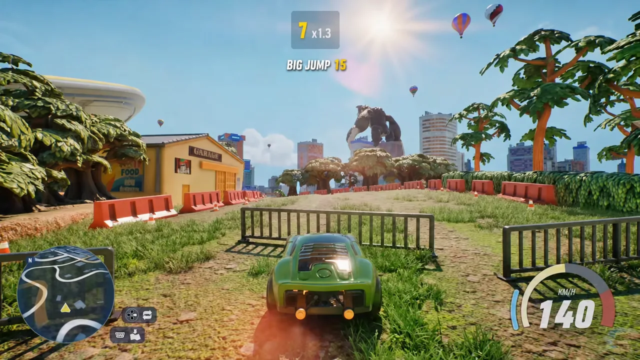 Mid-jump gameplay moment with a BIG JUMP notification and a score multiplier shown on the HUD