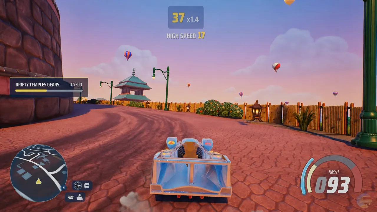 Drifting gameplay with an island collectible objective counter reading 117 out of 300 on screen