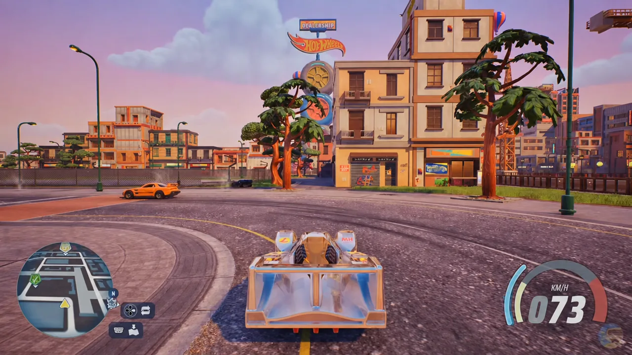 Driving along a Drifty Temples street at 73 km/h while sweeping a line of Gears