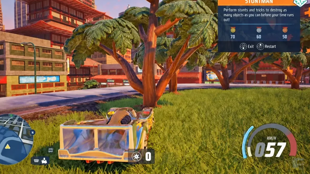 Stuntman challenge starting on Drifty Temples with its objective panel on screen