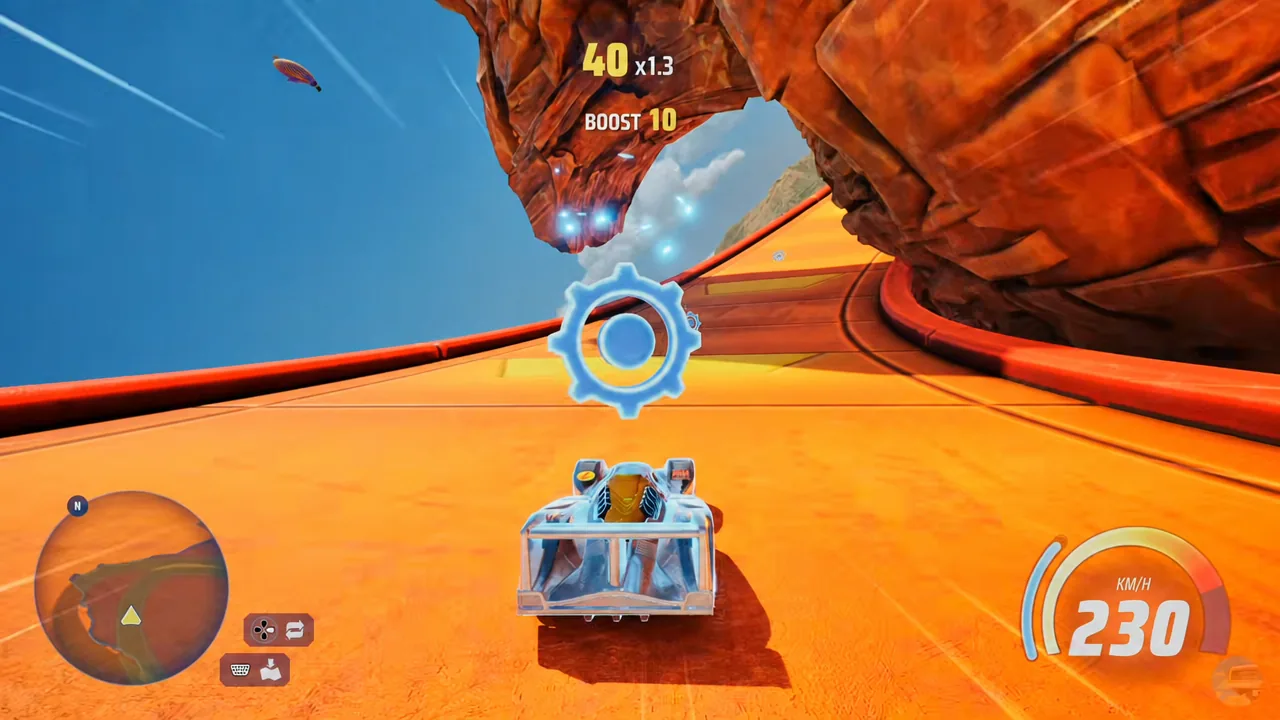 Photo Mode reticle centred on a dragon landmark in Gearville