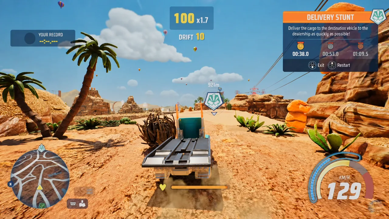 Delivery Stunt with a cargo truck heading toward the highlighted destination marker