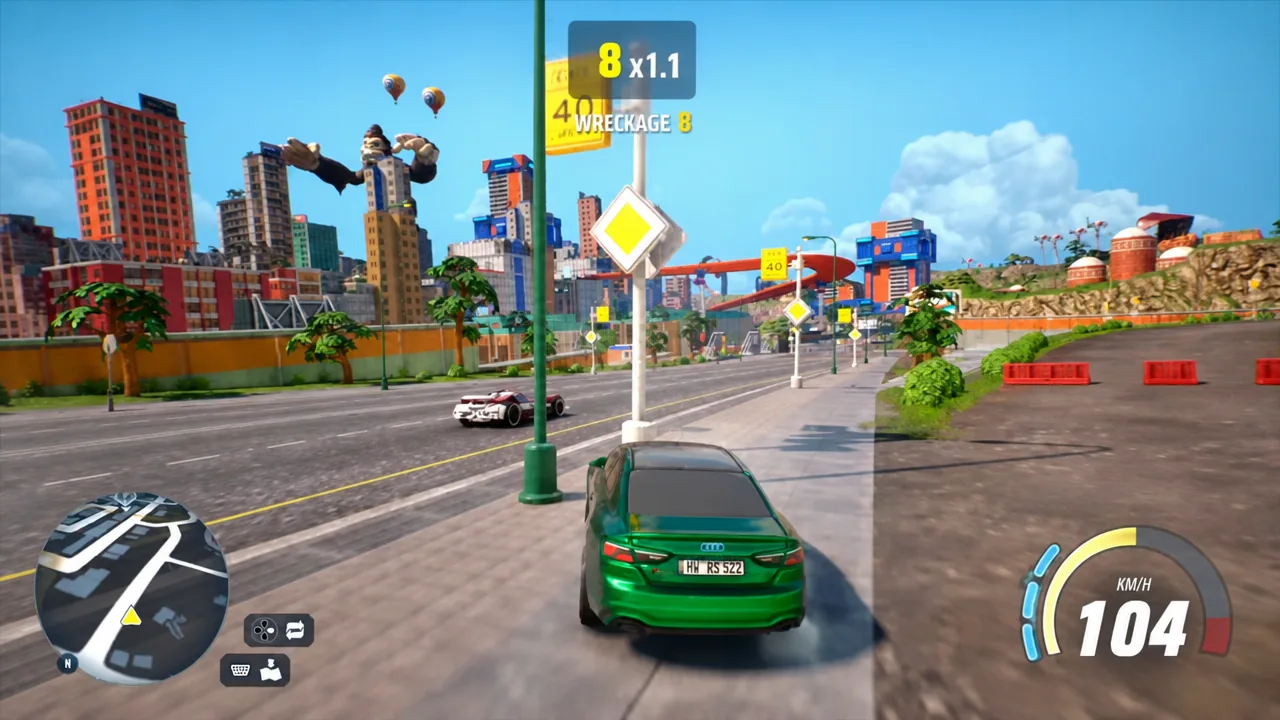 Hot Wheels diecast car mid-race in Infinite Rush's open world