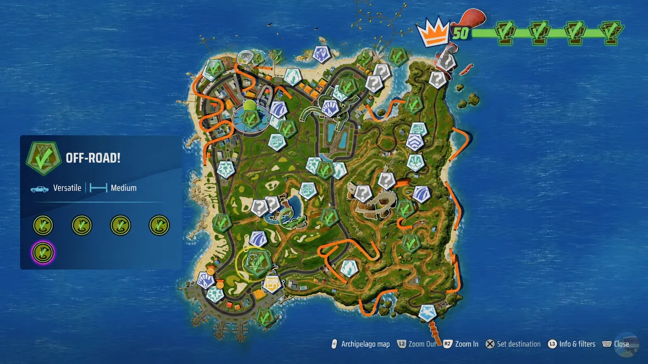 Map screen with the OFF-ROAD! portal category selected and its icon highlighted