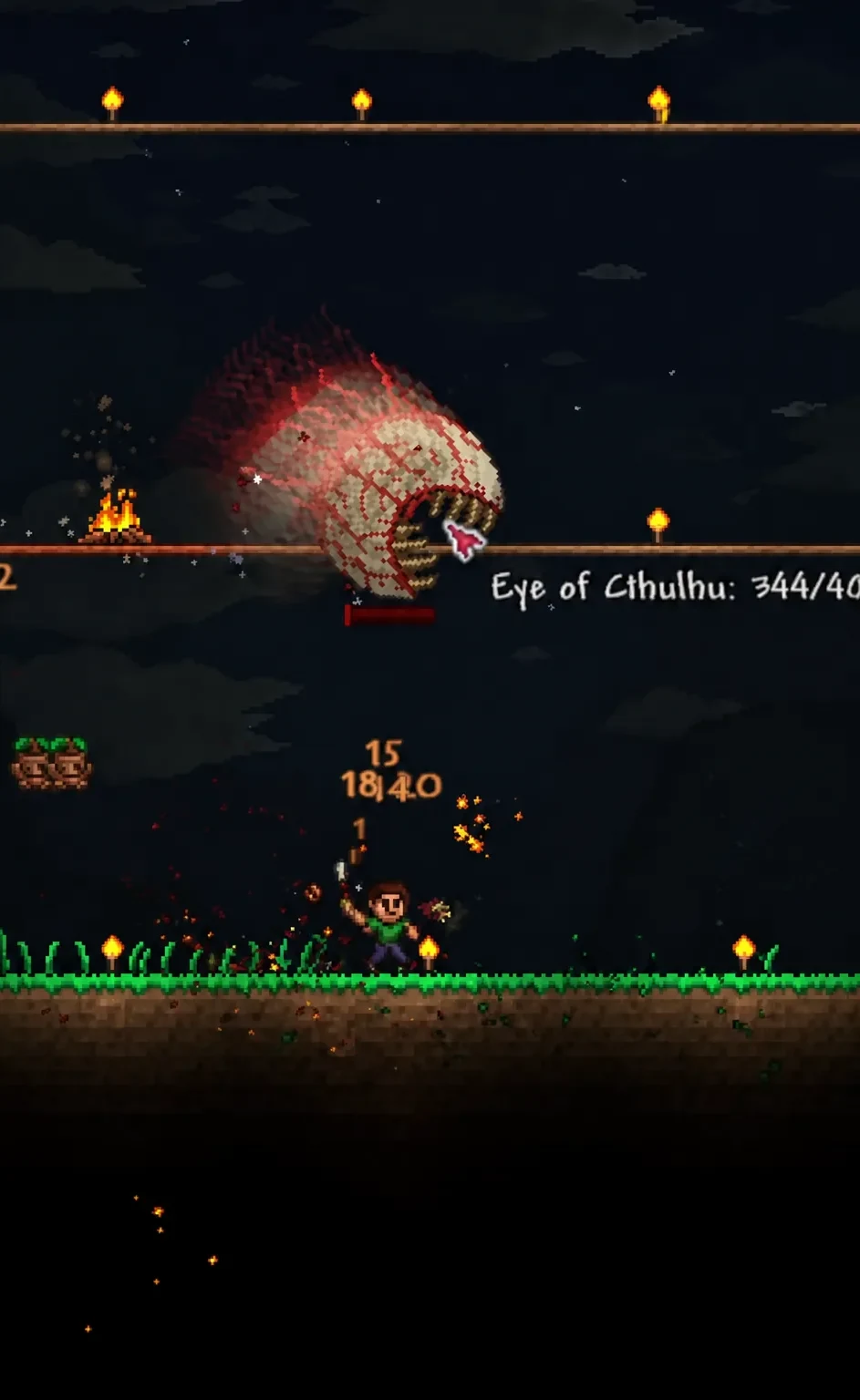 Eye of Cthulhu taking damage with 344 of 400 health shown on its boss label