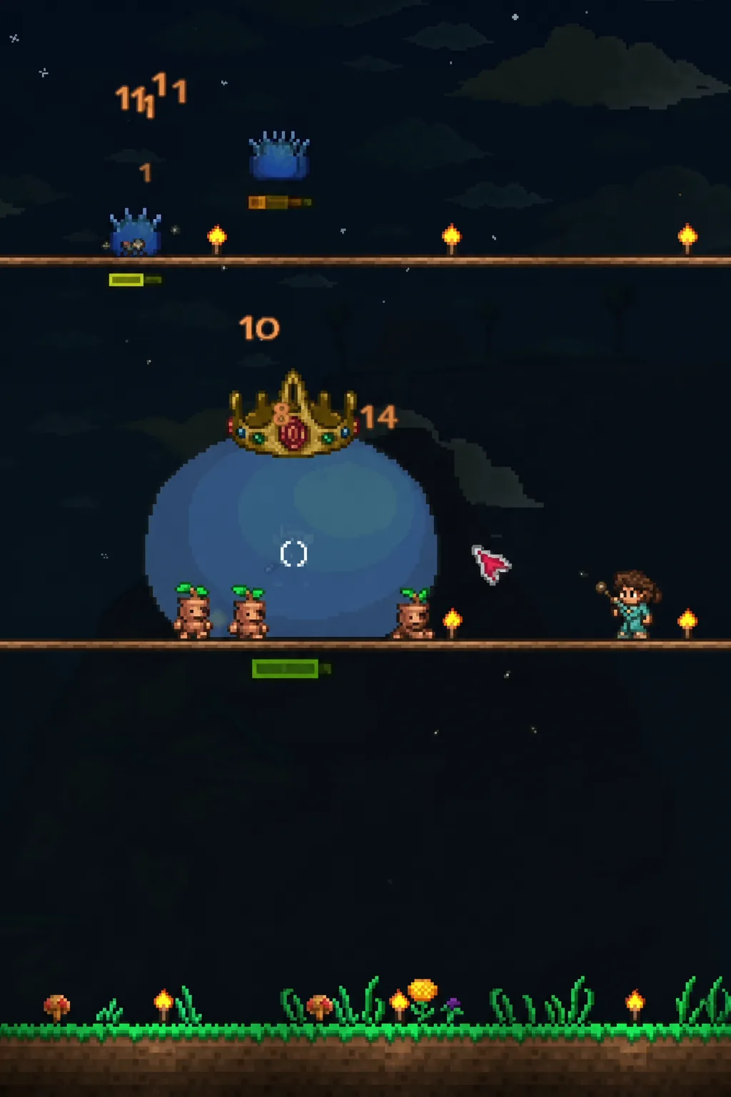 Damage numbers popping around a large blue barrier as the player attacks shielded enemies