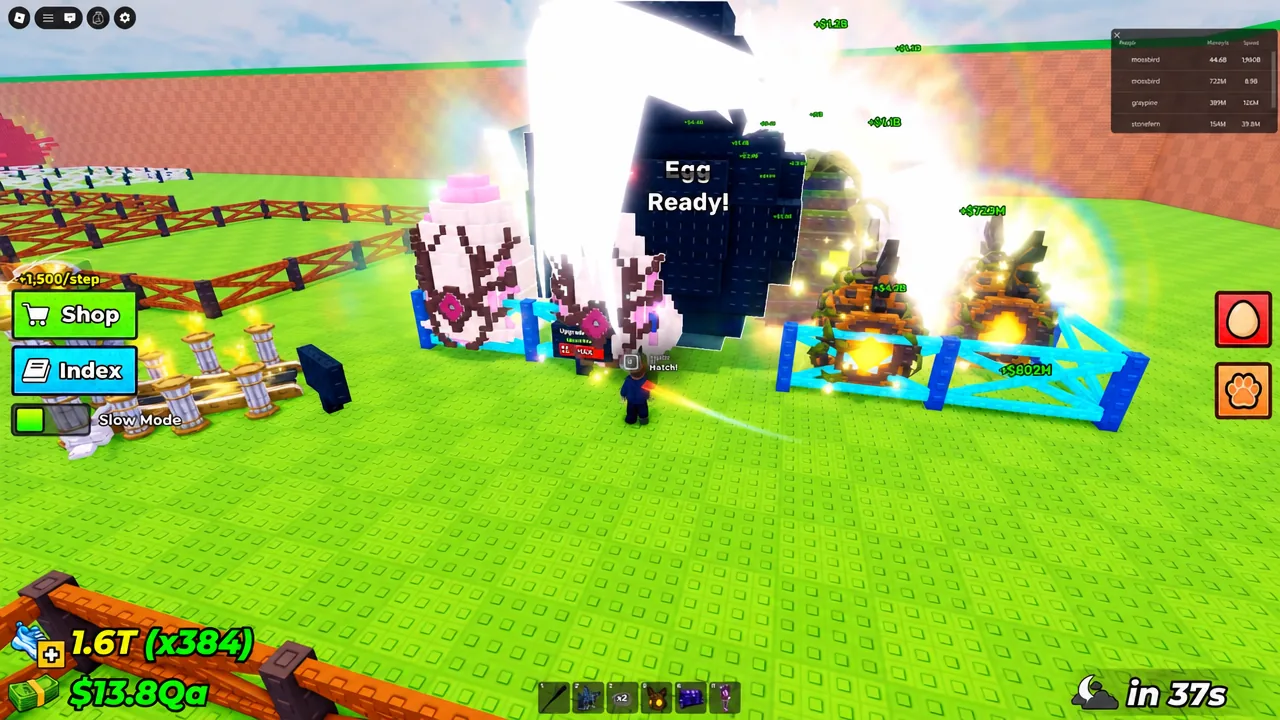 Player base pen in Steal an Egg with a stolen egg placed down to incubate