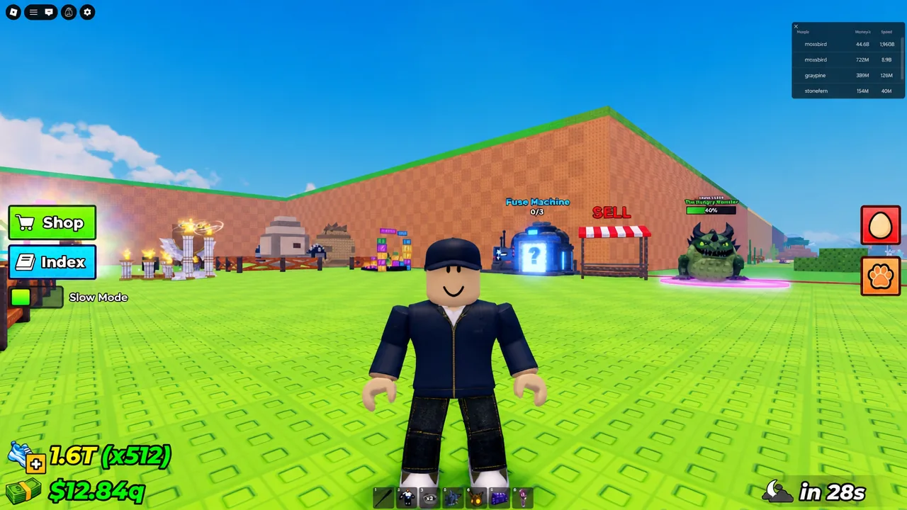 Avatar standing at the Fuse Machine showing a 0/3 slot counter in Steal an Egg