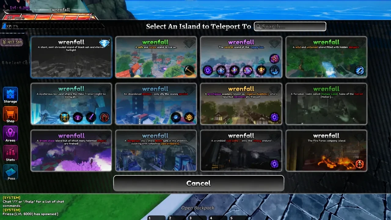Teleport menu with Grave Island selected as the destination