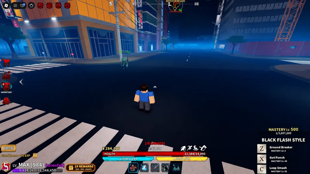 Black Flash Style equipped in the KAIZEN combat slot HUD during a street fight