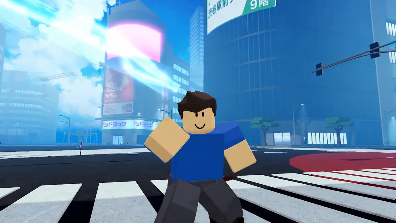 Punching a high-health enemy under the Shibuya bridge to farm passive Black Flash procs