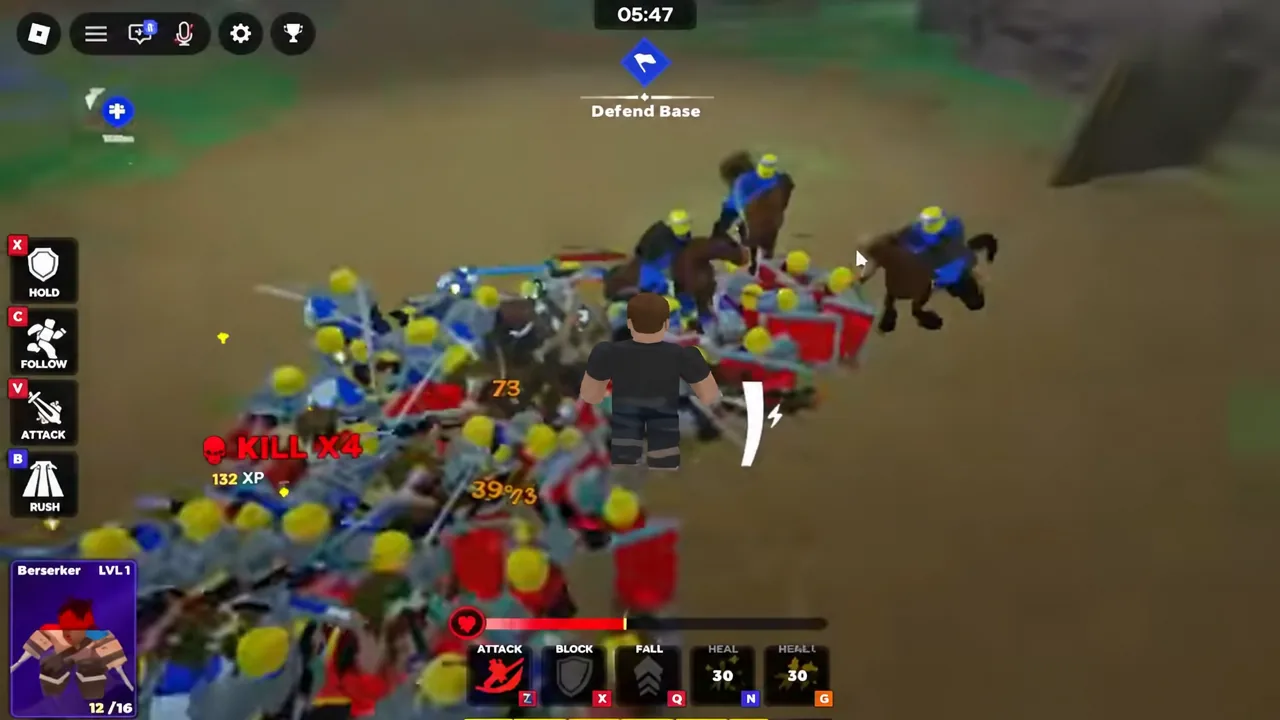 Player triggering a highlighted attack ability into a crowd of enemy troops