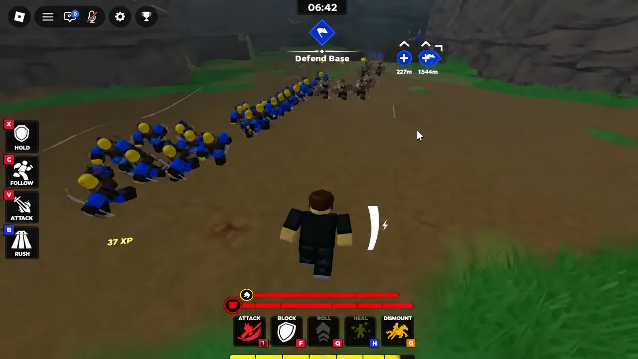 Player advancing toward the objective with troops following, Attack button visible on screen