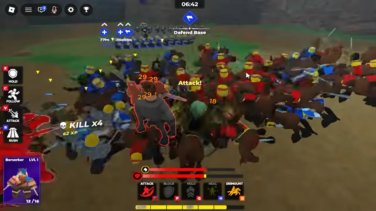 Attack command active as the Berserker fights a surrounding group of enemy units