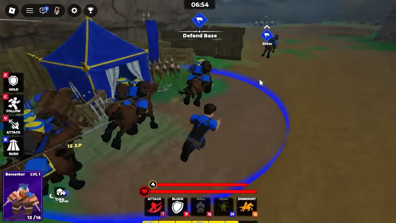 Defend Base objective active while the player and allied troops hold the blue base zone