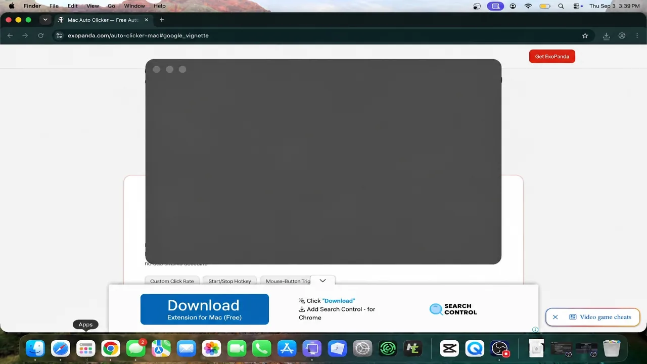 Auto clicker window with mouse button, click interval and trigger controls open next to a Roblox session