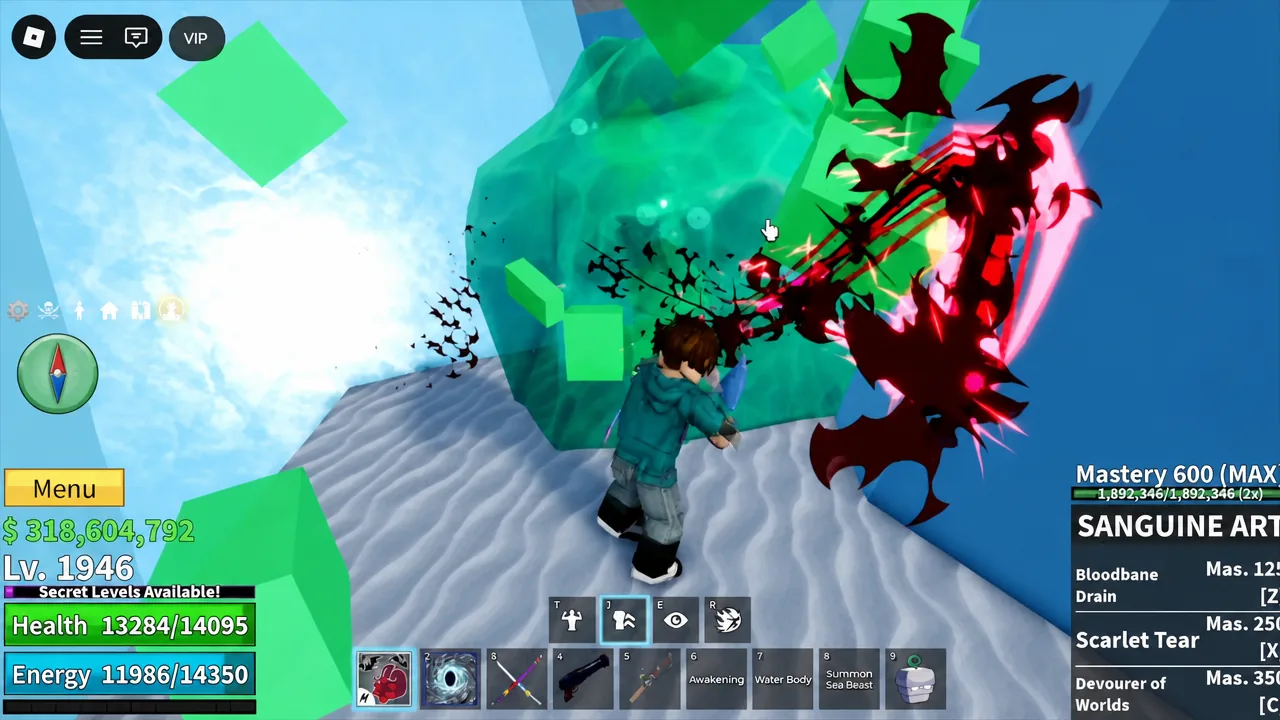 Combat on the icy Frozen Village terrain during the awakened Yeti sequence.