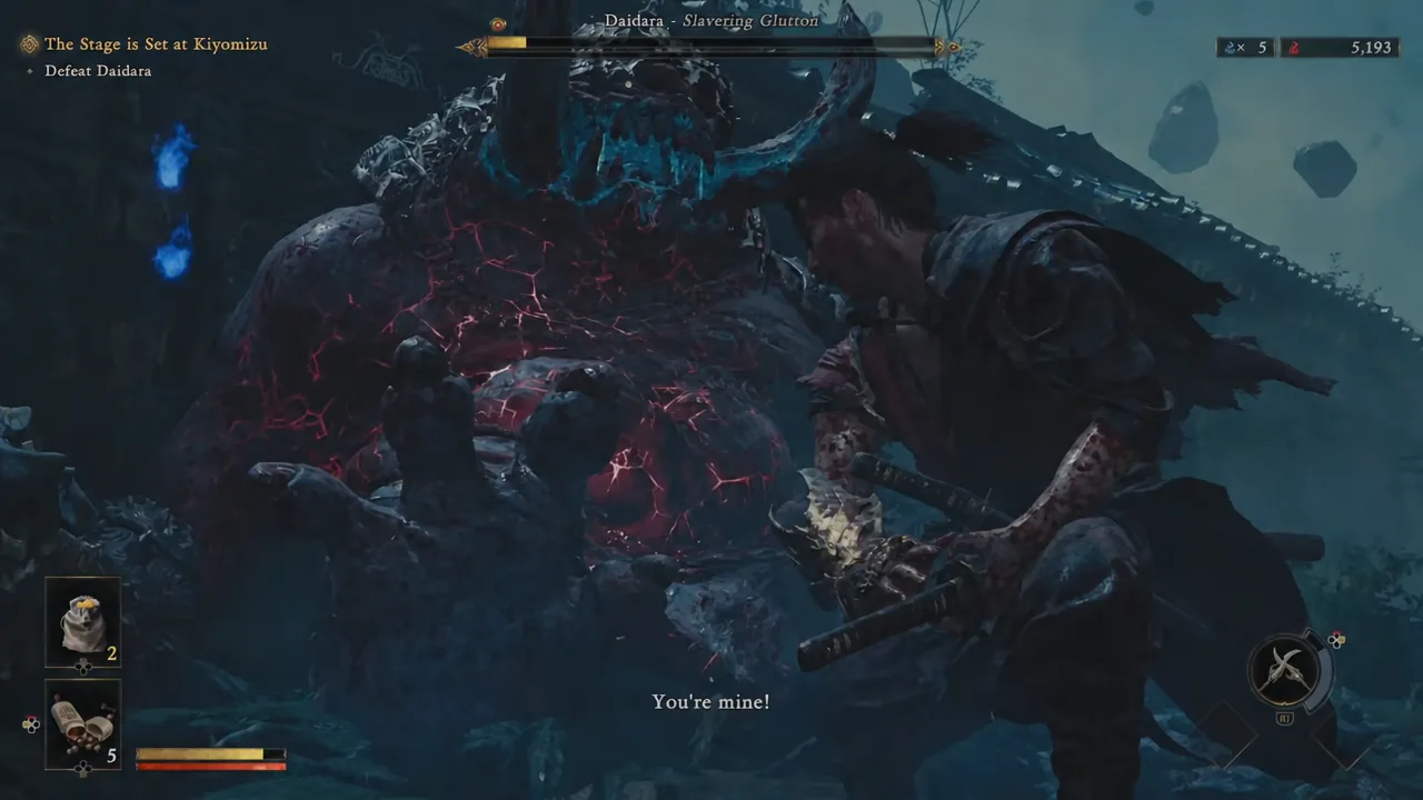 Musashi lands a heavy blow on Daidara during the Kiyomizu mission as the phase transition begins