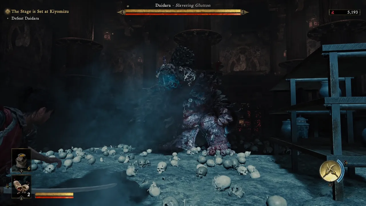 The second phase of the Daidara fight underway in the darker underground arena