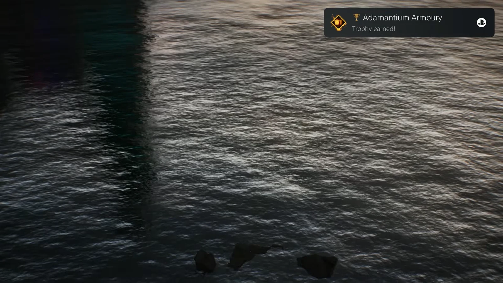 PlayStation trophy notification appearing on screen during the endgame