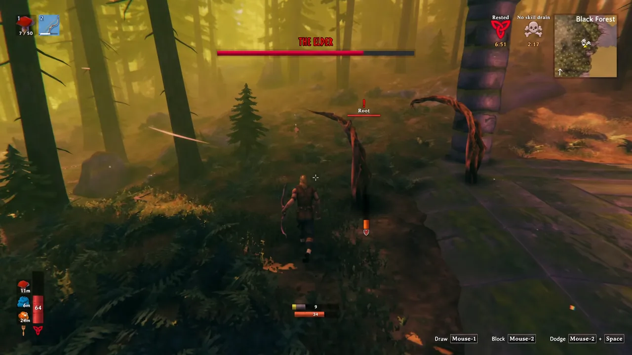 A summoned Root attacks the player near the altar while The Elder's health bar stays on screen