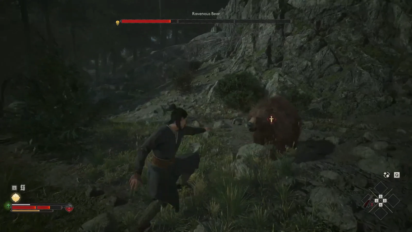 Coen lands a counter-attack on the staggered Ravenous Bear after a parry
