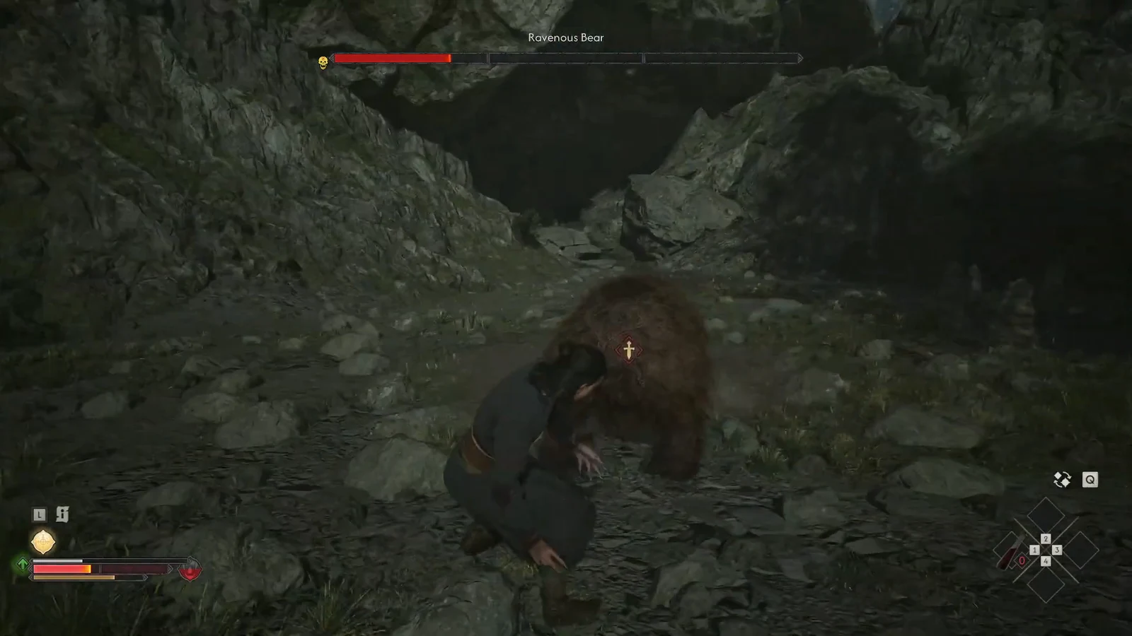 Coen strikes the badly wounded Ravenous Bear in the final phase of the fight