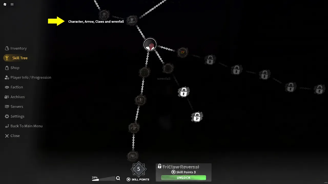 Skill Tree menu in Slayer 2 with Triclaw Reversal selected and its unlock button available