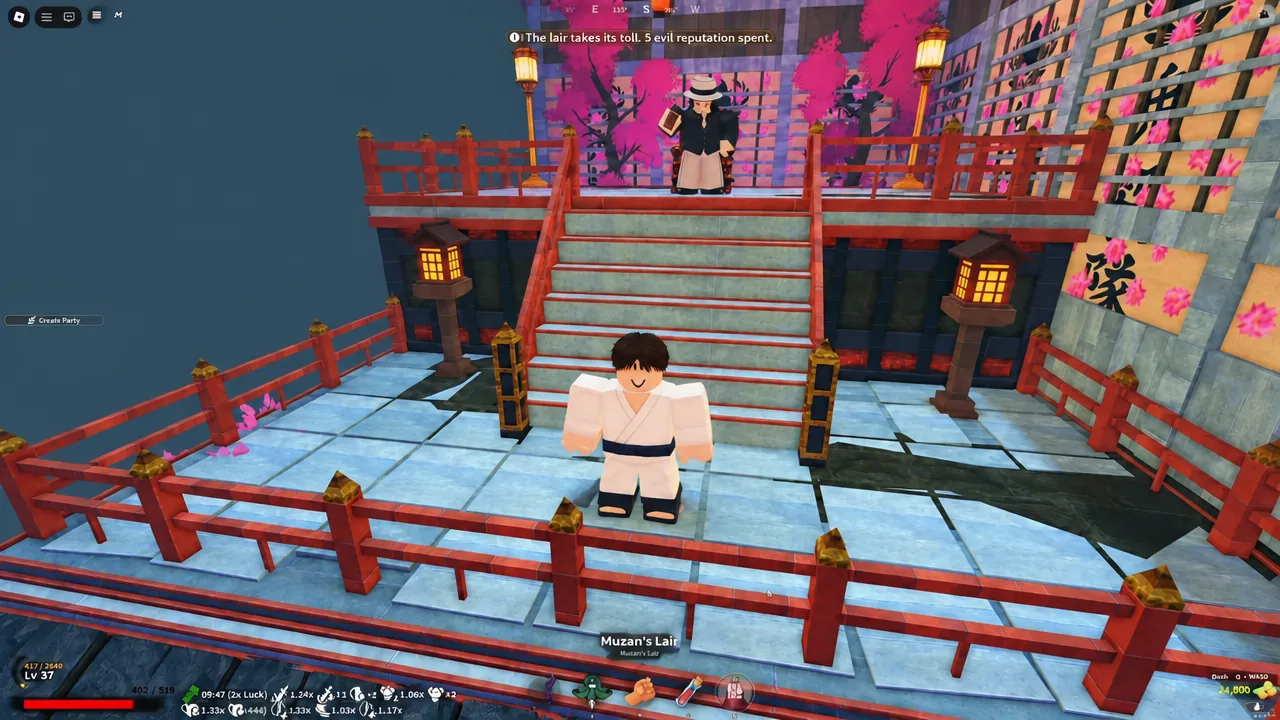 Interior of Muzan's Lair in Slayer 2 after teleporting in with the Biwa Bell