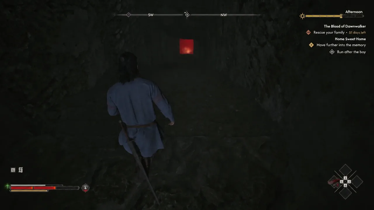Run after the boy objective on screen while Coen follows a dark cave passage