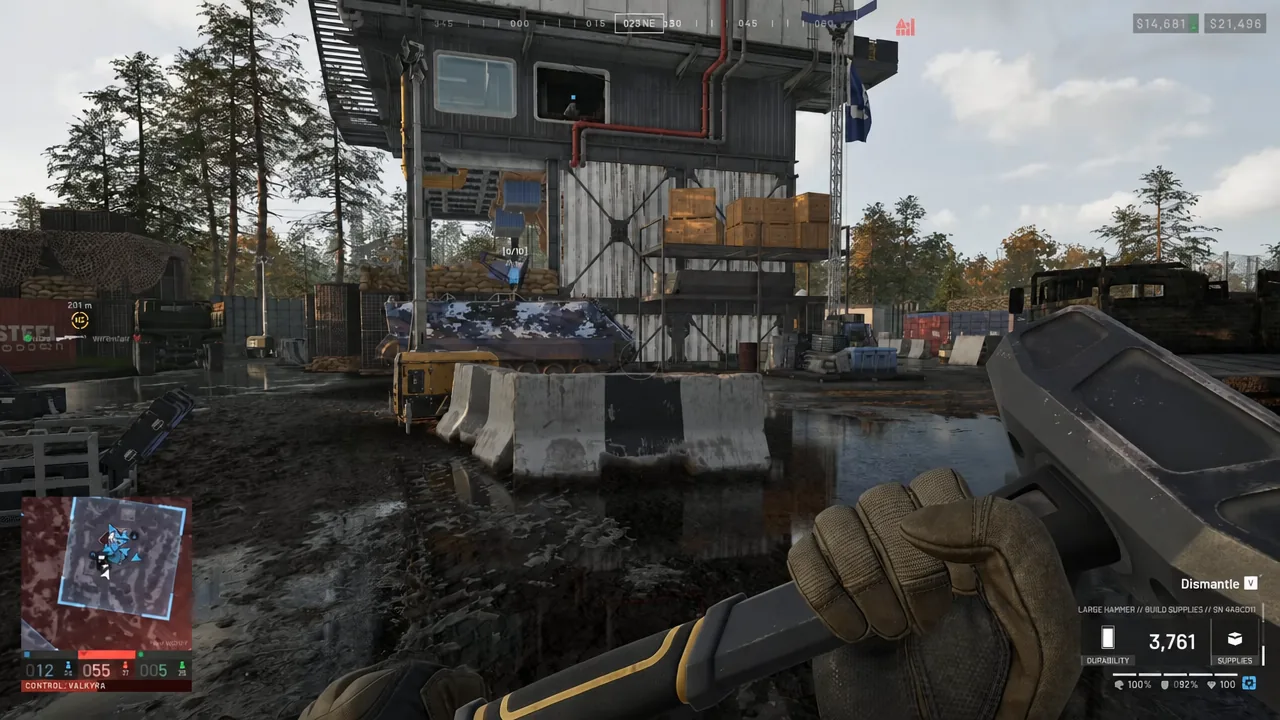 The radial Buildables wheel open next to a Forward Operating Base terminal