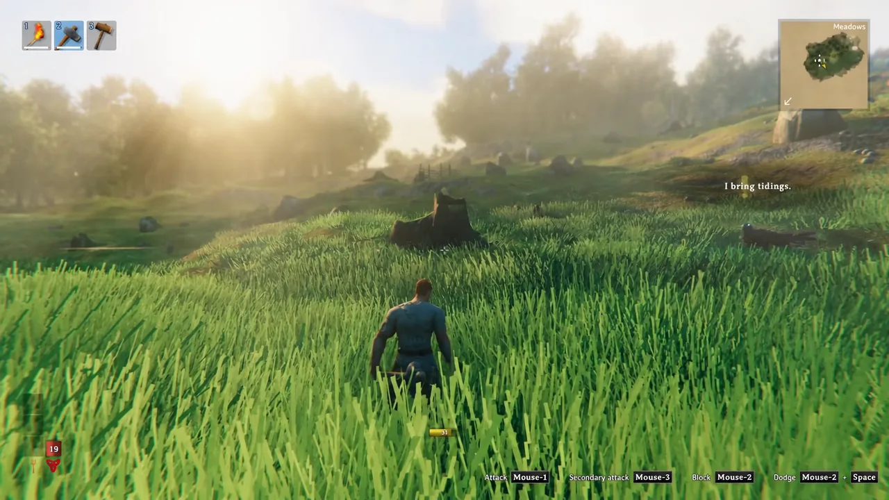 Valheim crafting tab listing the Hammer alongside its wood and stone requirement