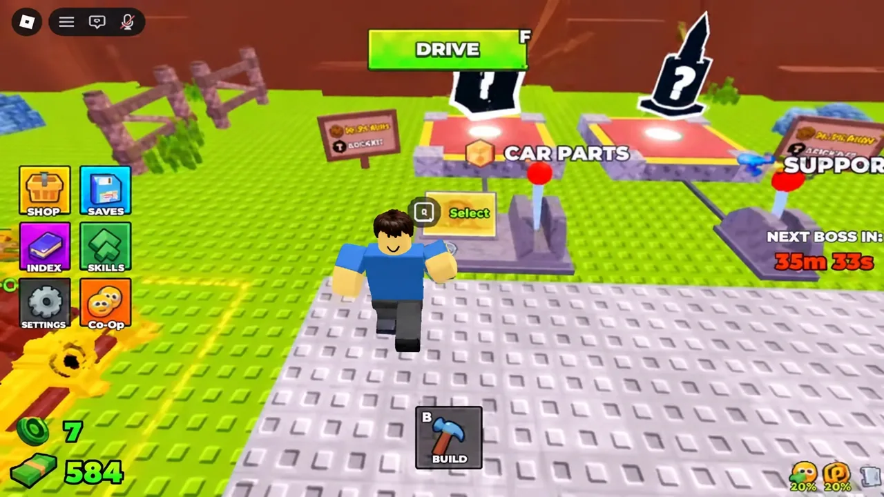 The CAR PARTS station in the lobby with the Q Select prompt highlighted
