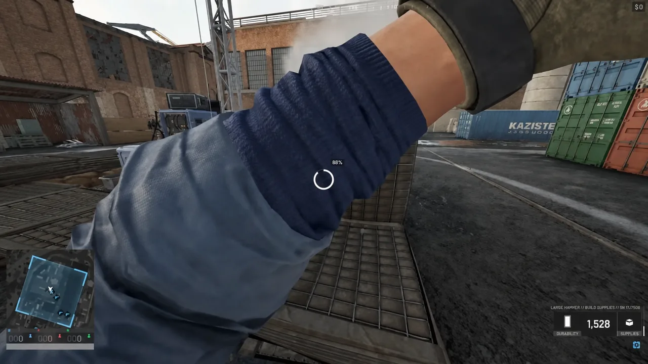 Large Hammer equipped during construction with an 86 percent build progress indicator on screen