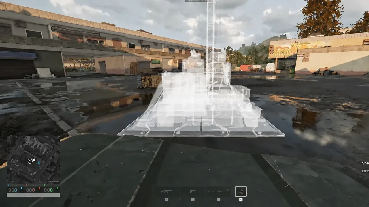 Deployable structure preview positioned on the ground from inventory slot four