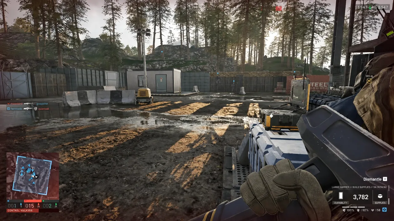 On-screen Dismantle prompt bound to the V key while the player holds the build hammer.