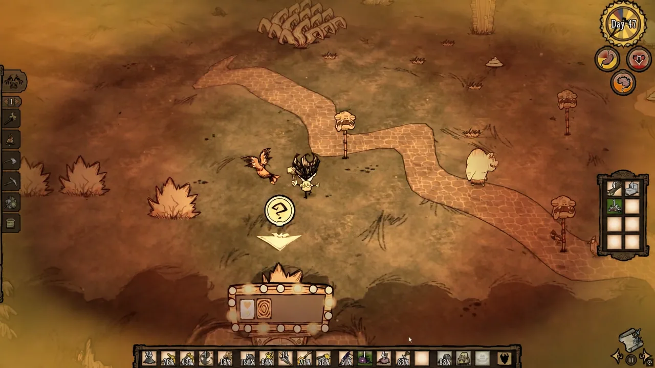 Newly placed pig houses standing in a base area with a pig nearby.