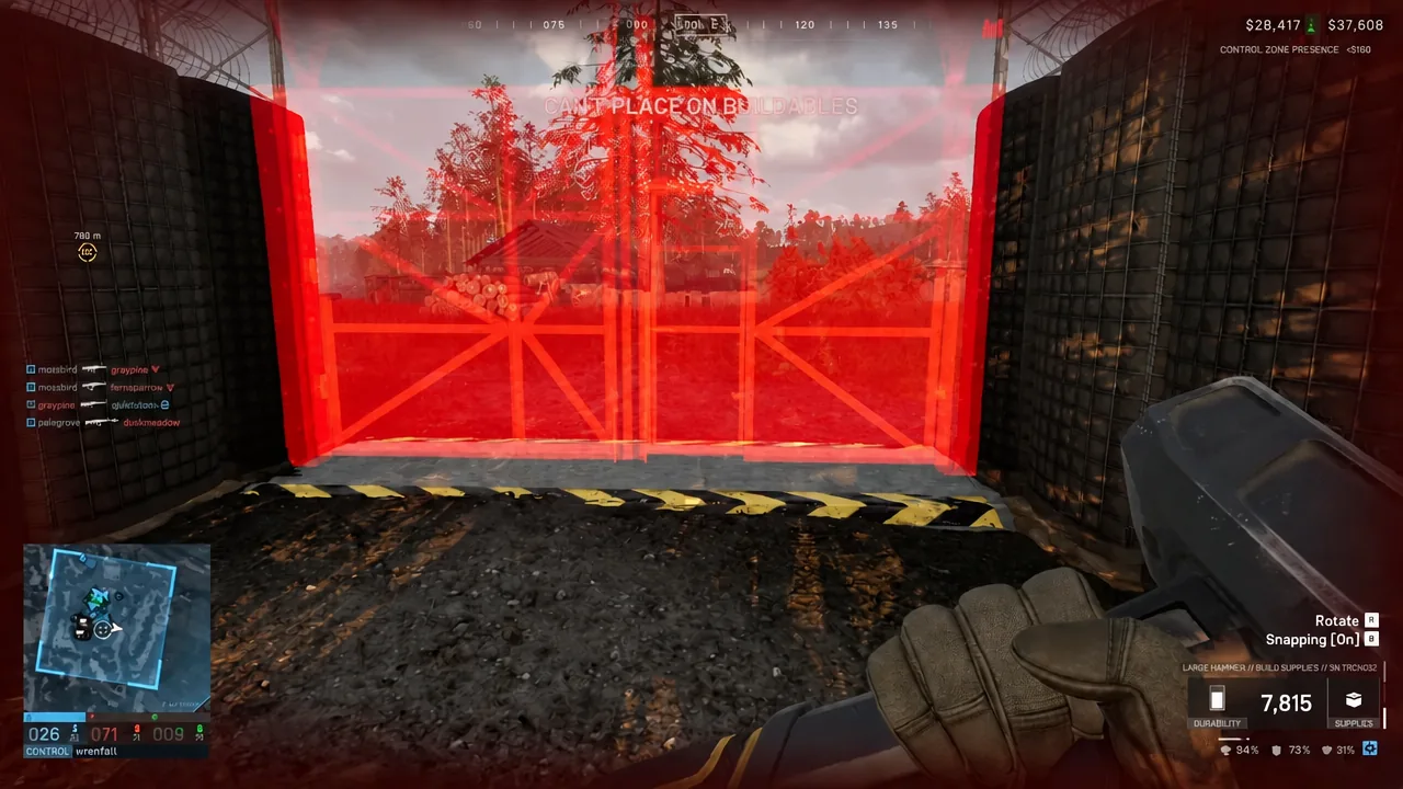 Buildables wheel open in WARDOGS with the Large Hammer equipped
