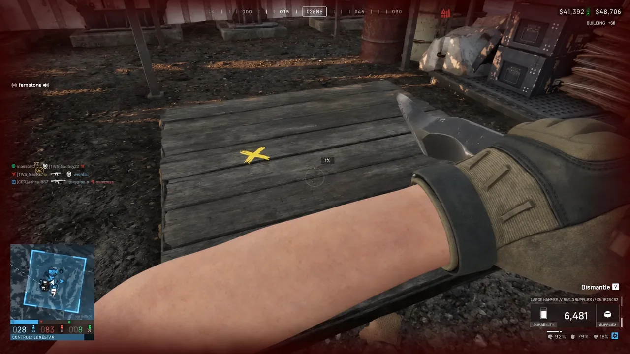 A highlighted crate being dismantled in WARDOGS with progress at 1 percent