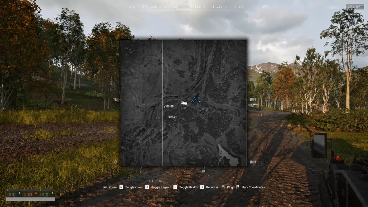 WARDOGS map screen open mid-fire-mission, showing the player marker and coordinate grid for a final alignment check