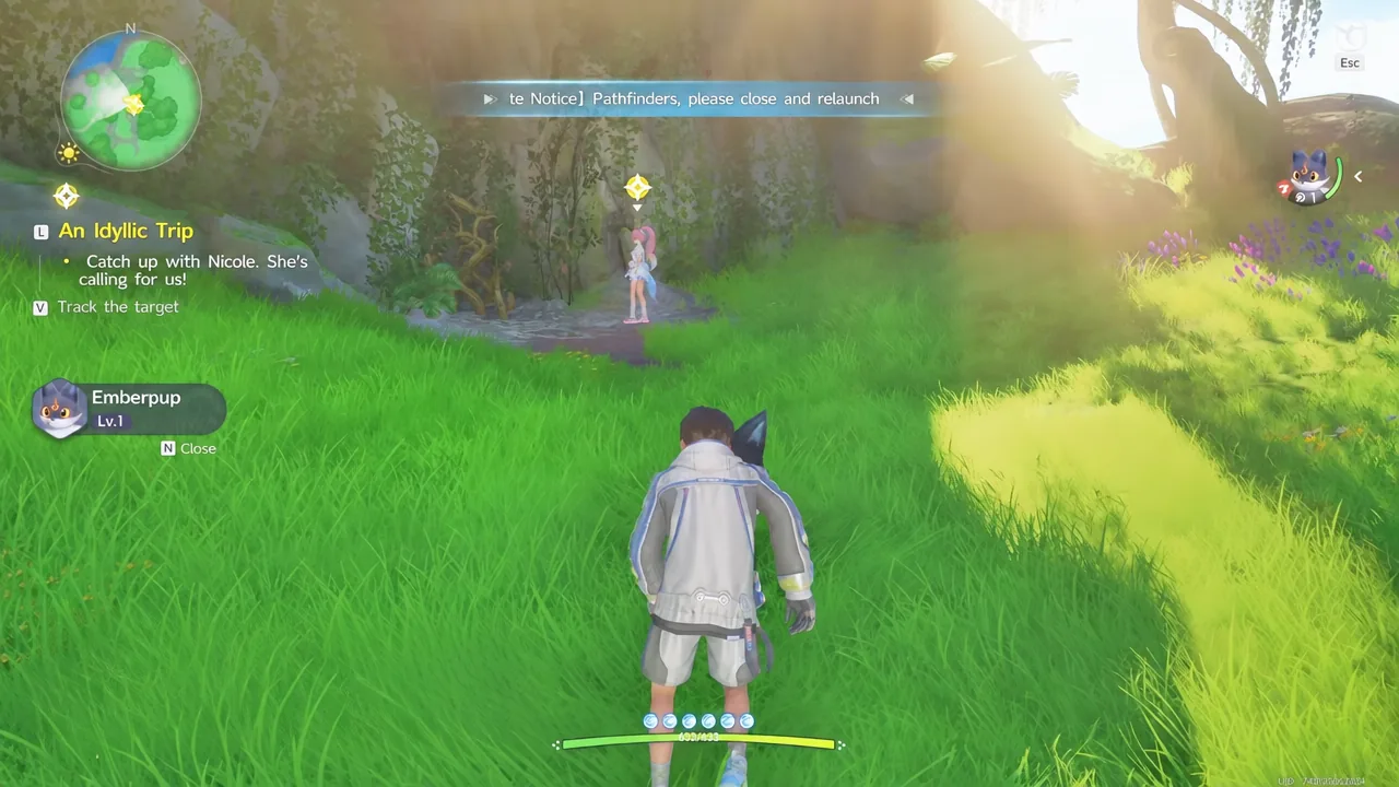 The An Idyllic Trip quest tracker directing the player to catch up with Nicole