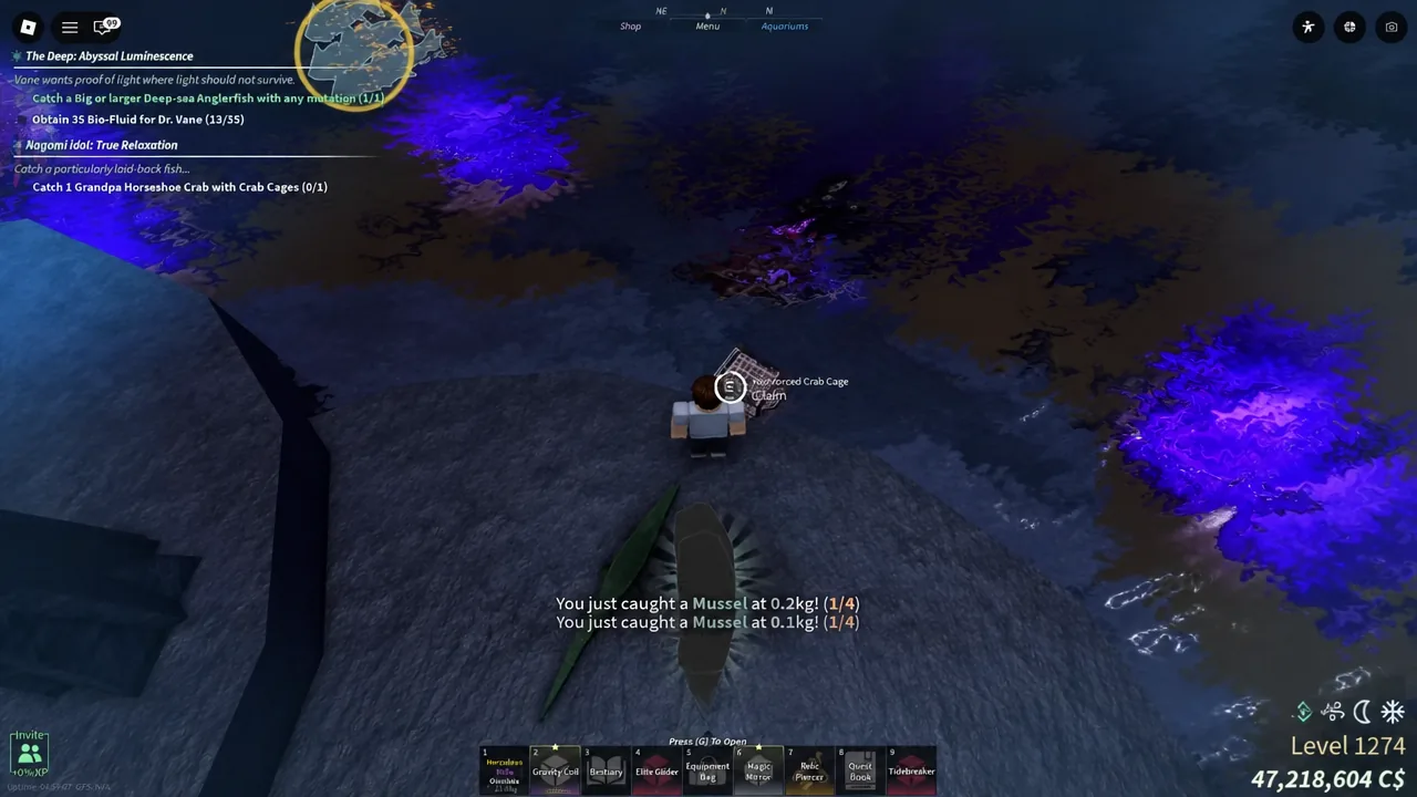 Catch feed scrolling after harvesting crab cages, ending on a Grandpa Horseshoe Crab