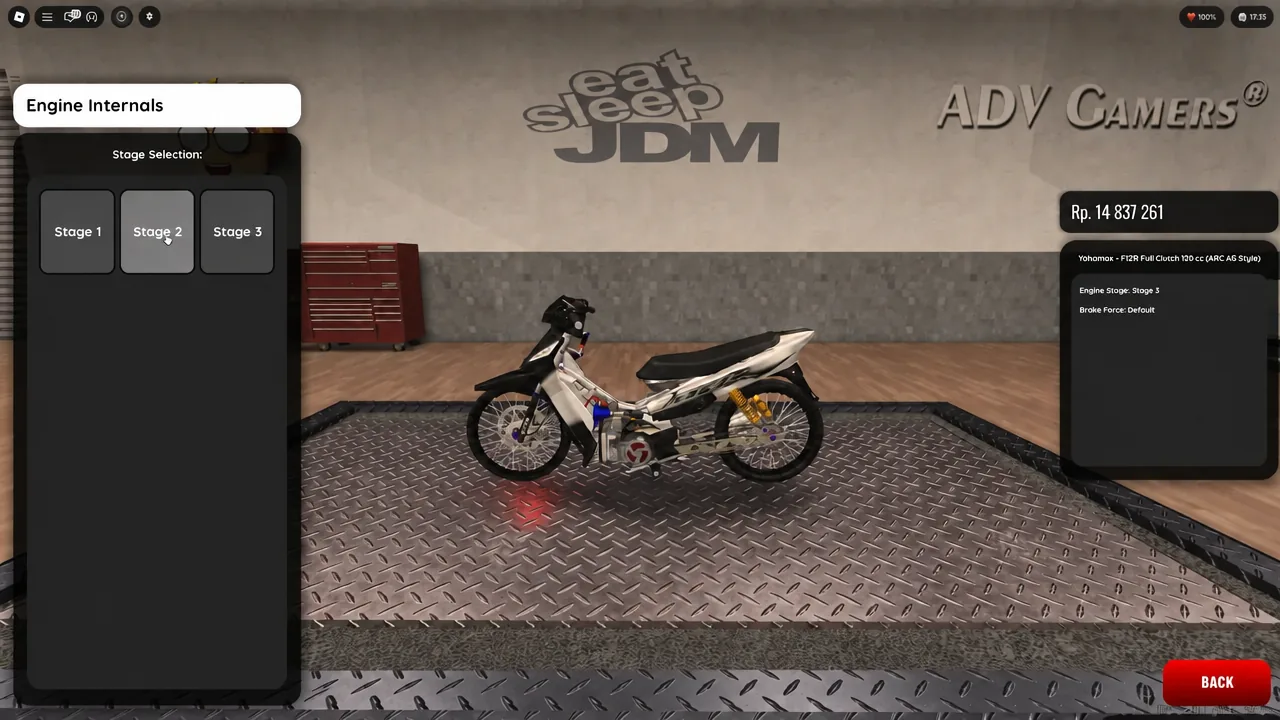 Stage 2 highlighted in the Stage Selection list on the Engine Internals screen