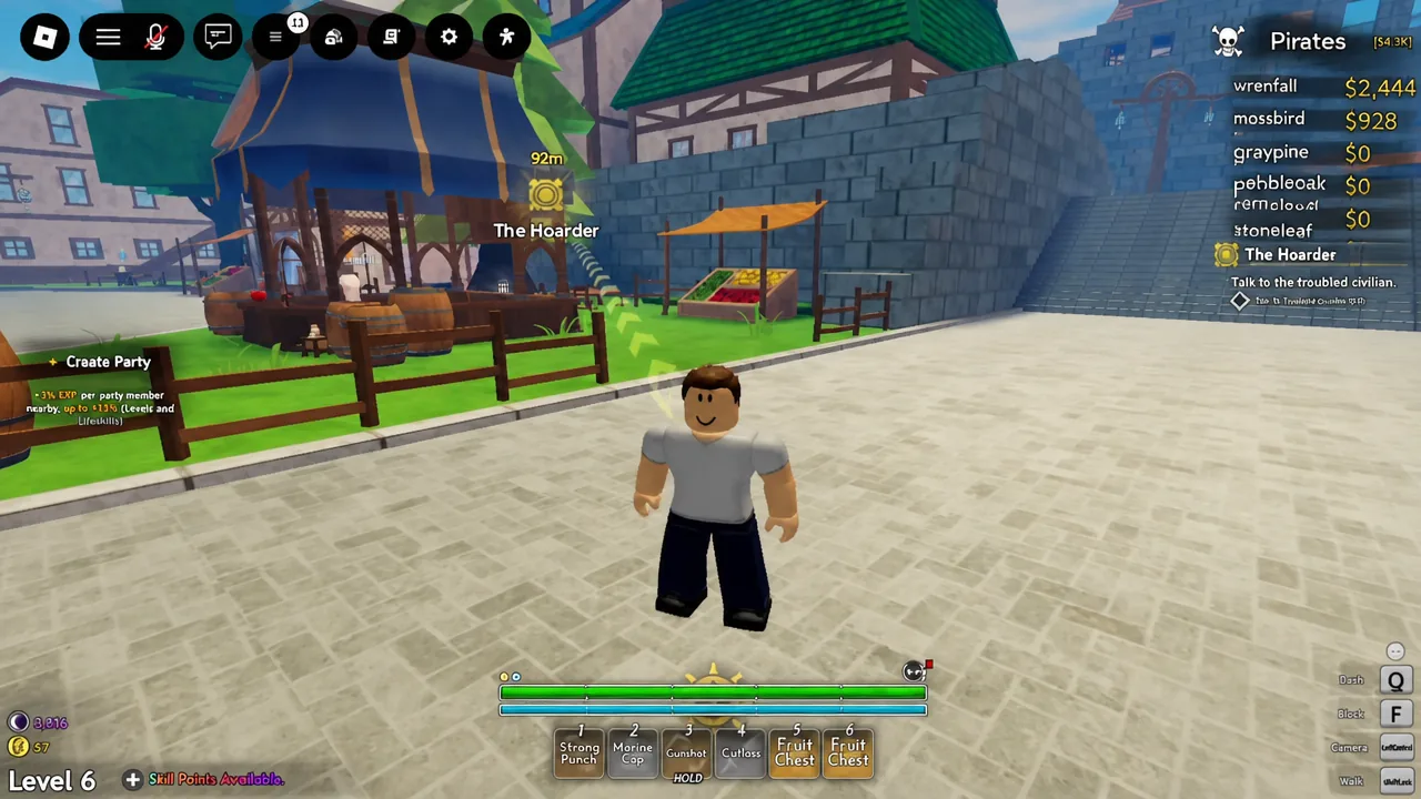 The Hoarder quest objective highlighted on the right, asking the player to talk to the troubled civilian